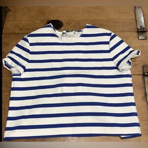 Woman’s Zara Trafaluc  Blue and White Striped Top  Size Medium